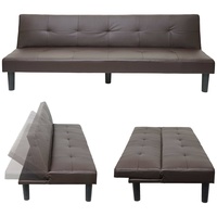 Schlafsofa HWC-G11, 3er-Sofa Gästebett, Schlaffunktion 195cm, Kunstleder, braun