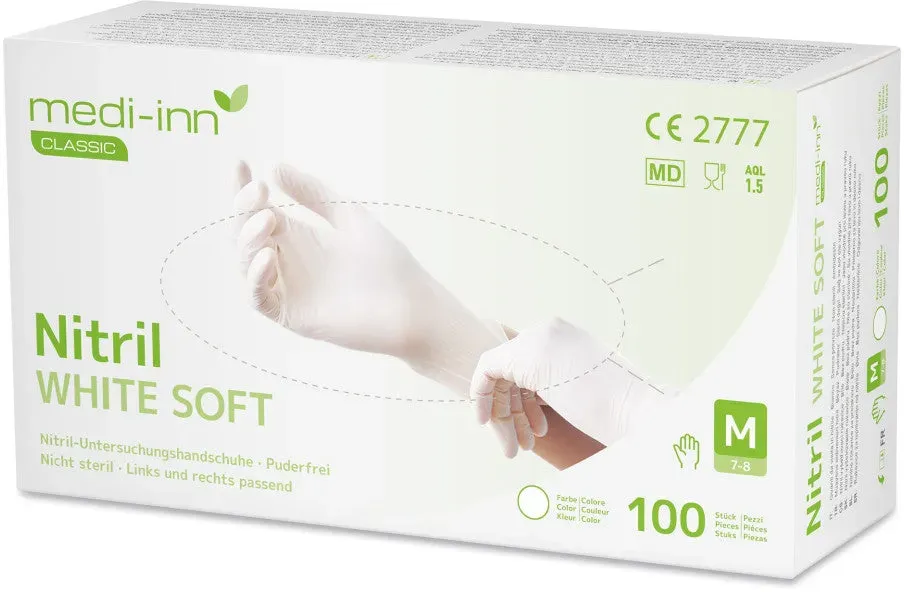 Medi-Inn Nitril white soft Einmalhandschuhe, weiß, puderfrei L / 100 Stück