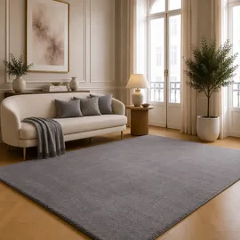 The CarPET Teppich THE CARPET "kuschelig & Super Soft, Anti-Rutsch Unterseite", grau (anthrazit), B:300cm H:16mm L:400cm, Polyester, Teppiche, Teppich, Waschbar bis 30 Grad, Felloptik, Wohnzimmer Teppich, Kundenliebling