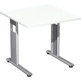 Geramöbel Flex höhenverstellbarer Schreibtisch weiß quadratisch, C-Fuß-Gestell silber 80,0 x 80,0 cm