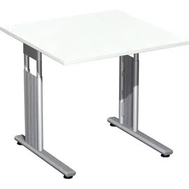 Geramöbel Flex höhenverstellbarer Schreibtisch weiß quadratisch, C-Fuß-Gestell silber 80,0 x 80,0 cm