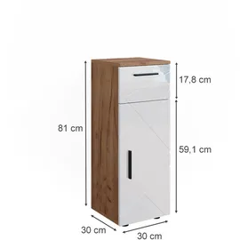 Vicco Irma Halbhochschrank 30 x 81 cm Weiß Hochglanz/Eiche Holz