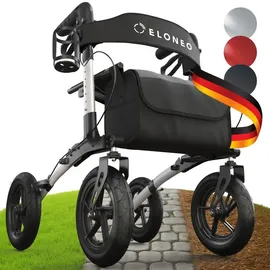 eloneo Outdoor Rollator Aluminium faltbar mit Sitz Silber