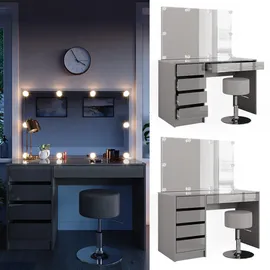 Vicco Schminktisch Sherry Grau 120 cm mit LED Beleuchtung und Hocker