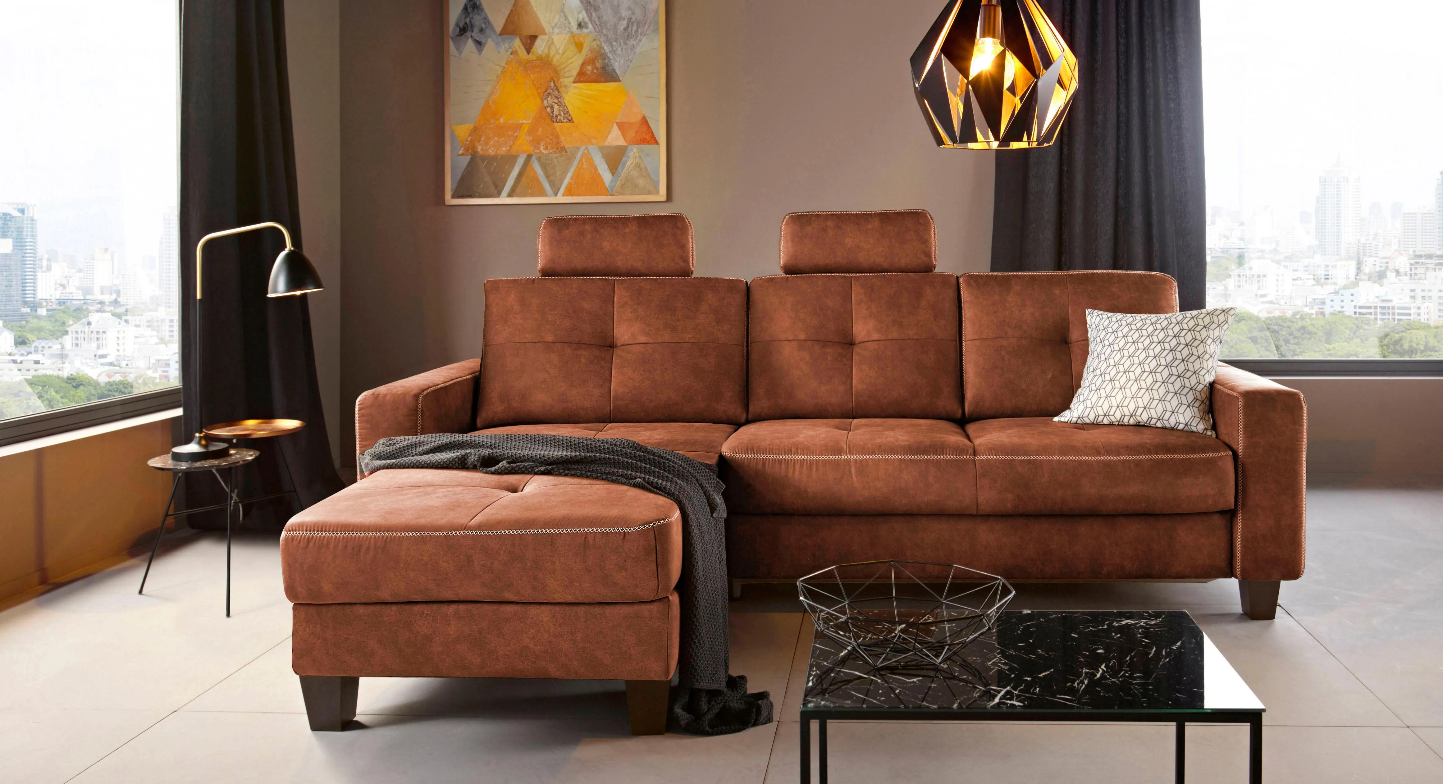 Places of Style Ecksofa »Varese«, Kreuznaht in beige PLACES OF STYLE cognac