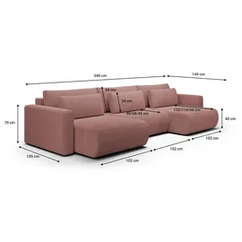 petits-meubles U-sofa 4-sitzig umbaubar Truhe Evy Rosa