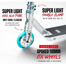 Fantic26 CORE CG1 Stunt-Scooter Park H=81cm Silber Gebürstet / Türkis