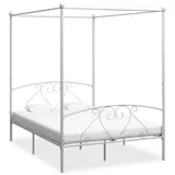 Festnight Himmelbett Gestell 140 x 200 cm Himmelbett Metall Metallbett Weiß Bettgestell Metall Bettrahmen mit Lattenrost Modern Bett Jugendbett Schlafzimmerbett Schlafzimmermöbel