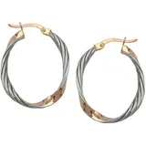 GALLAY Creolen oval bicolor rhodiniert diamantiert 9Kt Rotgold 26x21mm
