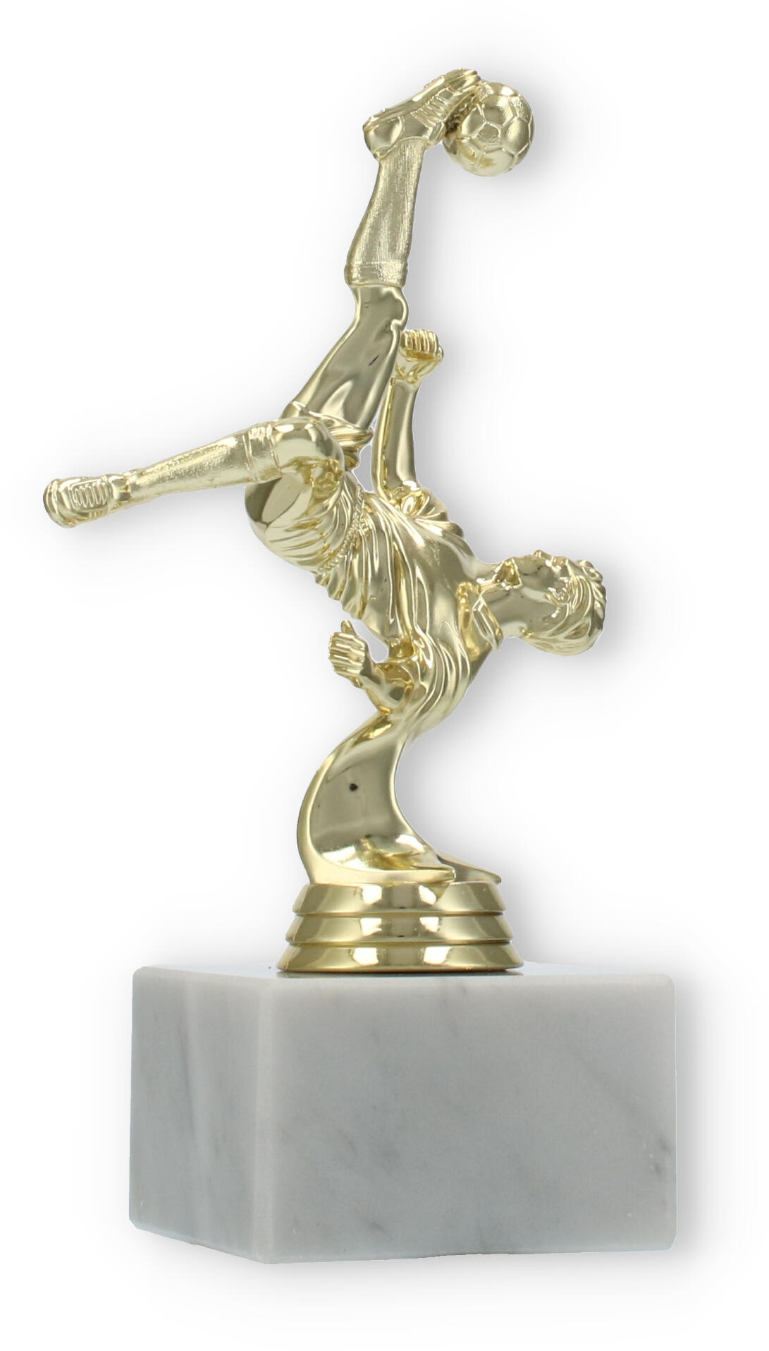 Pokal Kunststofffigur Fallrückzieher gold auf weißem Marmorsockel 17,6cm