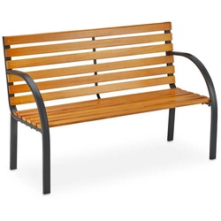 relaxdays Gartenbank Holz Gartenbank mit Stahlrahmen braun|schwarz