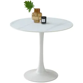 Stolkom Esstisch Weiß, Metall, Keramik, rund Säule, 90x75x90 cm, Esszimmer, Tische, Esstische, Esstische rund