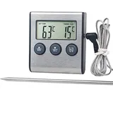 Crezuo Magnetisches Digitales Fleischthermometer „küche“ Mit Timer, Batterie Enthalten, Schwarz/silber – Universelles Lebensmittelthermometer Für Fleisch, Grill Und Backofen –