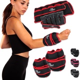 C.P.Sports Verstellbare Gewichtsmanschetten 0,5kg - 2,5kg | 2er Set Gewichte Handgelenk, Knöchel, Arme, Beine | Laufgewichte Damen, Herren | Laufen, Fitness, Bodyweight Training, Gym | schwarz-rot