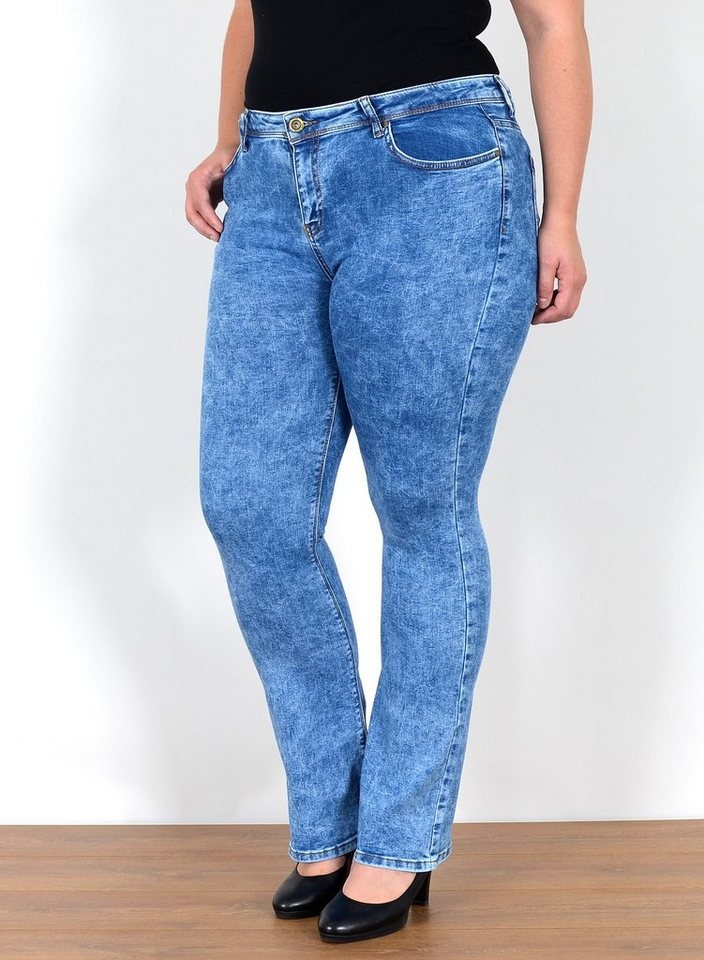 ESRA Bootcut-Jeans Stretch Jeans Damen High Waist Bootcut Schlaghose bis Plus Size FB1 High Waist Jeans Damen Bootcut Hose Stretch Schlaghose bis Plus Size blau 48