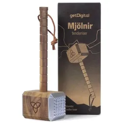 Mjölnir Fleischhammer aus Akazienholz und Aluminium, keltisches Runen Symbol, Lederschlaufe