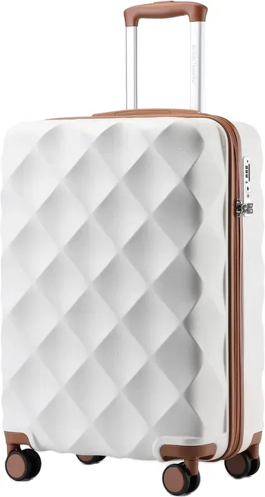 British Traveller Hartschalenkoffer, groß, 74,5 x 49 x 30,5 cm, Rollkoffer aus ABS+PC mit TSA-Schloss, Creme