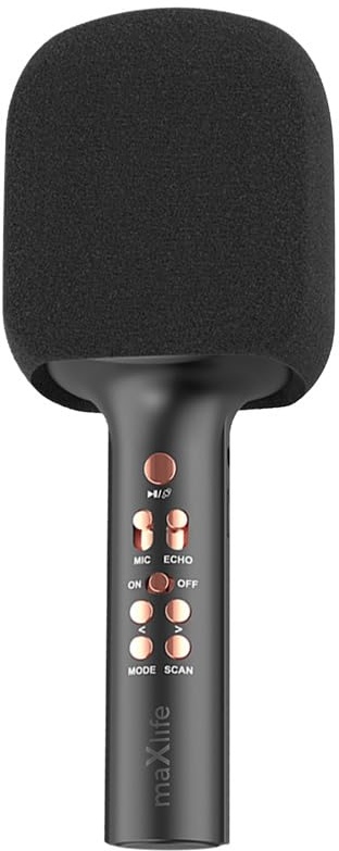 Maxlife Bluetooth Mikrofon mit Lautsprecher MXBM-600 schwarz Kabellos Lautsprecher mit Microfon 3W Kompatibel mit iPhone, Android, 1200 mAh Akku, Tragbares Musik Maschine für Kinder, Erwachsene