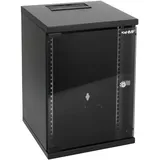 HMF 63409-02 Serverschrank 10 Zoll 9 HE 300 mm Tiefe Voll montiert Glastür Schwarz