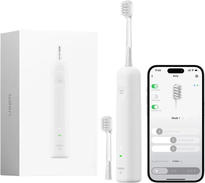 Laifen Wave Spezial Elektrische Zahnbürste, Oszillation & Vibration Schallzahnbürste für Erwachsene mit App, 2 Bürstenköpfe (Weiß)