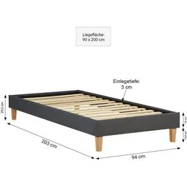 Homestyle4u Polsterbett 90 x 200 cm Grau