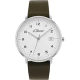 s.Oliver Quarzuhr 2038595, Armbanduhr, Damenuhr, Herrenuhr, Lederarmband, Datum grün