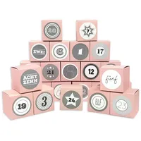 Frau WUNDERVoll® DIY Adventskalender Vorfreude zum Befüllen, 24 Faltschachteln rosa 7(L)x7(B)x7(H)cm (gefaltet), XL Ziffern grau/Weihnachten, Aufkleber, Würfelbox...