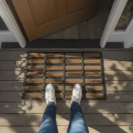 Relaxdays Fußmatte mit Bürsten, 60x40cm, Fußabtreter Gummi & Kokos, rutschfest, Türvorleger innen & außen, schwarz/natur