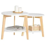 SoBuy FBT75-W Beistelltisch mit runden Ablagen Couchtisch Sofatisch Kaffeetisch Wohnzimmertisch Kautschukholz Weiß/Natur - Weiß, Beige