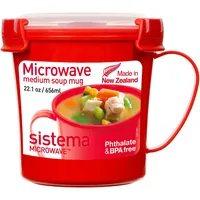 Sistema Suppentasse, mittelgroß, 656 ml, Mikrowellen-Lebensmittelbehälter mit Dampföffnung, BPA-frei, rot oder transparent, 1 Stück, Kunststoff