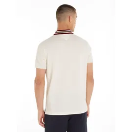 Tommy Hilfiger Poloshirt TOMMY HILFIGER "GIFTING POLO RWB COLLAR REG POLO", Herren, Gr. L, weiß (ivory petal), Piquu00e9, Obermaterial: 96% Baumwolle, 4% Elasthan, casual, Kurzarm, Shirts, Streifen an Kragen und Bündchen