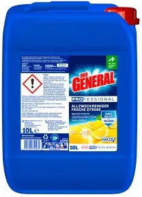 DER GENERAL Professional Line Universalreiniger, Allzweckreiniger gegen Fett und Schmutz, 10 Liter - Kanister, Zitrone