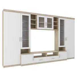 Küchen-Preisbombe TOP Wohnwand Paris Anbauwand Wohnkombi Wohnzimmer MDF Weiss + Sonoma Eiche matt