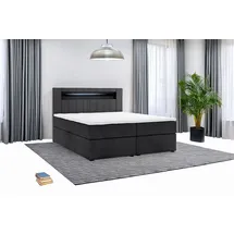 m-punkt Boxspringbett KUBA mit Bettkasten Visco Topper LED 180 x 200 cm Webstoff Inari SCHWARZ