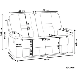 Beliani Sofa manuell verstellbar 2-Sitzer BERGEN Kunstleder Schwarz,