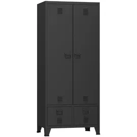 [en.casa] Kleiderschrank Hankasalmi mit 2 Schubladen 180x90x40 cm Schwarz