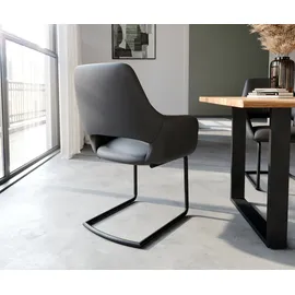DeLife Freischwinger Yago-Flex mit Armlehnen Echt-Leder Schwarz Freischwinger rund Schwarz Taschenfederkern,