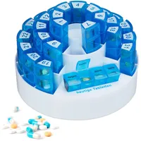 Relaxdays Tablettenbox, große Pillendose für 31 Tage, BPA-freier Kunststoff, tägliche Medikamentenbox, weiß/blau