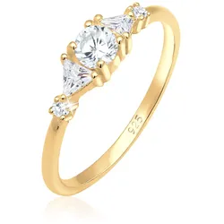 Verlobungsring ELLI PREMIUM "Verlobung Zirkonia Dreieck Funkelnd 925 Silber" Gr. 54, gold, Fingerringe, Damen, 54mm, Silber 925 (Sterlingsilber), 1mm, Verlobungsring