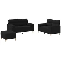VidaXL 3-tlg. Sofagarnitur mit Kissen Schwarz Stoff