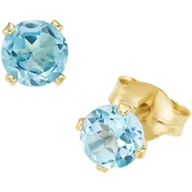 FIRETTI Paar Ohrstecker Schmuck Geschenk Gold 375 Ohrschmuck Ohrringe Edelstein Krappenfassung, mit Blautopas, Citrin oder Peridot blau|gelb|goldfarben