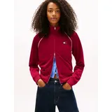 Tommy Hilfiger Yoga-Sweatjacke TOMMY JEANS "TJW BADGE TRACK JACKET EXT", Damen, Gr. M (38), lavish cerise, Sweatware, Obermaterial: 89% Polyester, 11% Elasthan, unifarben mit Farbeinsatz, angesetztes Bündchen, Sweatjacken