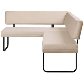 OTTO home Eckbank OTTO HOME "Gabi Esszimmerbank, Bank, Küchenbank, Polsterbank", helles beige, B:214cm H:87cm T:164cm, Holzwerkstoff, Massivholz, Metall, Polyester, Sitzbänke, Eckbank, Gestell aus matt-schwarzem Flachmetall, stabil, 2-Stoff-Design
