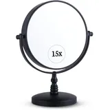 15X Vergrößerung Kosmetikspiegel mit Ständer - Doppelseitiger Schminkspiegel, 15fach und 1fach Vergrößerungsspiegel fürs Bad, Magnifying Makeup Mirror - 23cm x 15cm (Schwarz)