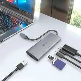 AISENS ASUC-6P029-GR USB-C Dockingstation + USB Hub, Grau