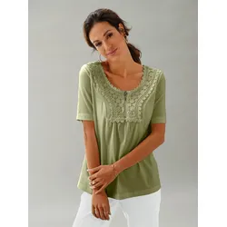 Kurzarmshirt INSPIRATIONEN "Shirt", Damen, Gr. 44, grün (schilf), 50% Baumwolle, 50% Modal, unifarben, Rundhals, Kurzarm, Shirts