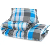 vidaXL Bettwäsche-Set Blau und Grau 240 x 220 cm + 80 x 80 cm