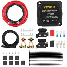 Vevor Doppelbatterie Trennrelais 12 V Split Charge Kit, 140 A spannungsempfindliches Relais Set -30 bis 105 °C, automatisches Ladegerät & Kabel Set für Lastwagen, Wohnmobil, Werkstatt, Auto & Schiff