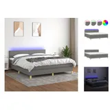 vidaXL Boxspringbett mit Matratze & LED Dunkelgrau 180x200 cm Stoff