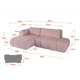 altdecor Ecksofa Cord 2-Sitzer Rosa